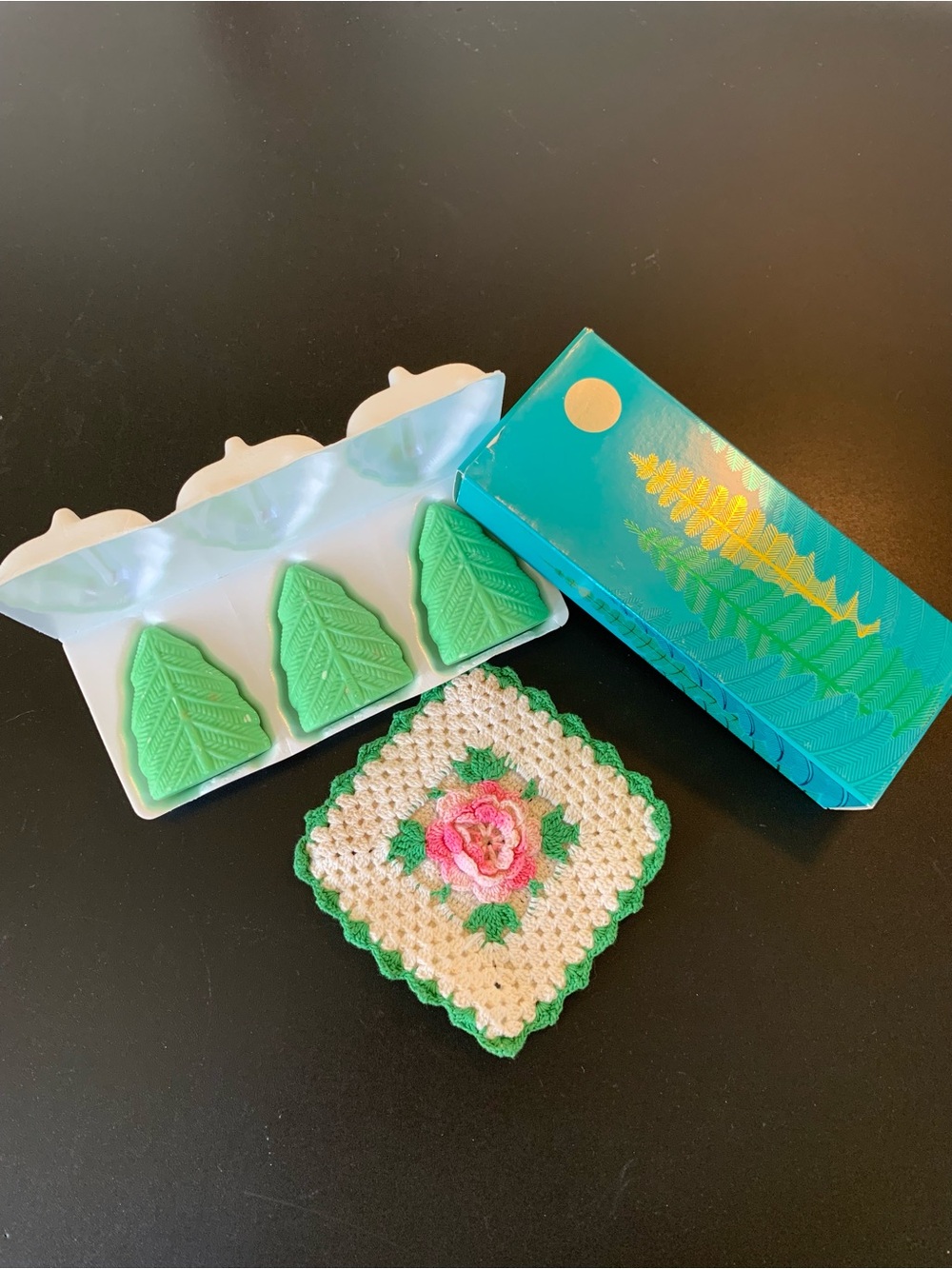 Vintage Handmade Crochet Doily and Avon Pine Tree Gift Soaps